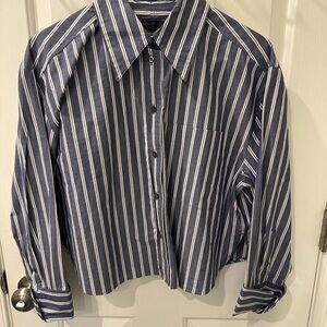 Banana Republic Navy and White Striped Cropped Boxy Shirt